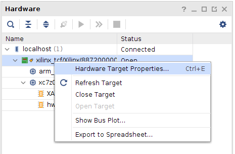 Figure 3. View Hardware Target Properties