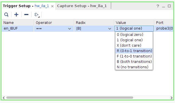 Figure 12. Setting the Trigger to Occur on a Rising Edge
